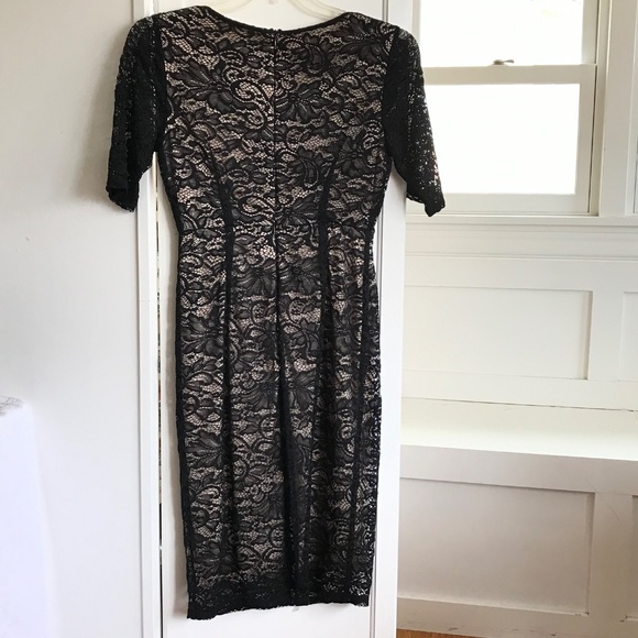 EN FOCUS STUDIO Lace Overlay Midi Dress Black Women’s Size 8 - Picture 7 of 16